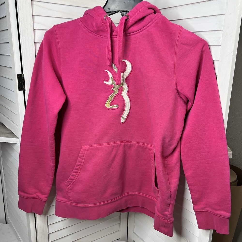 Vintage Y2K Browning Hoodie Sweatshirt Pink Women's Sz L‎ Buckmark READ